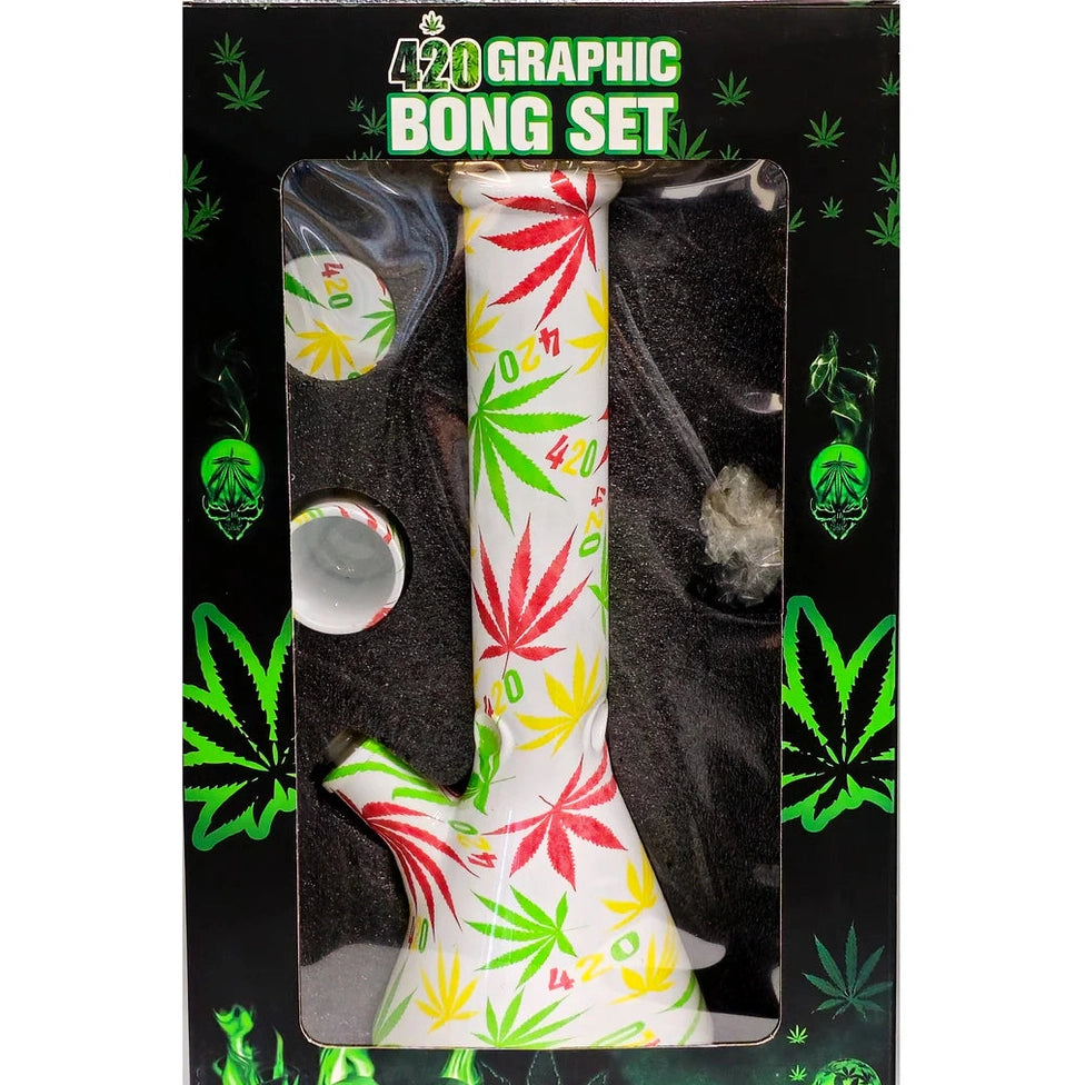 420 Graphic 35cm Glass Bong Gift Set