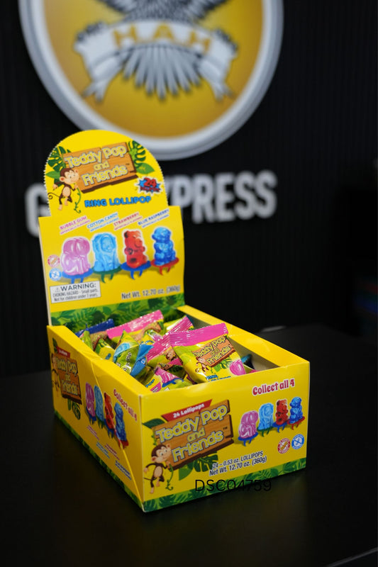 Teddy Pop Sour Ring Lollipop Assorted 15g x 24