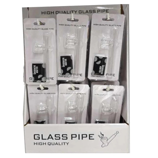 D&K Clear Glass Pipe + Screen Display 24pk