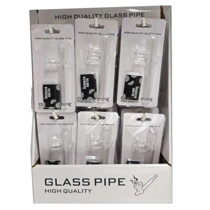 D&K Clear Glass Pipe + Screen Display 24pk